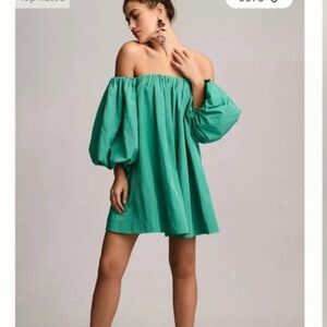 Anthropologie Green Off-Shoulder Mini Dress